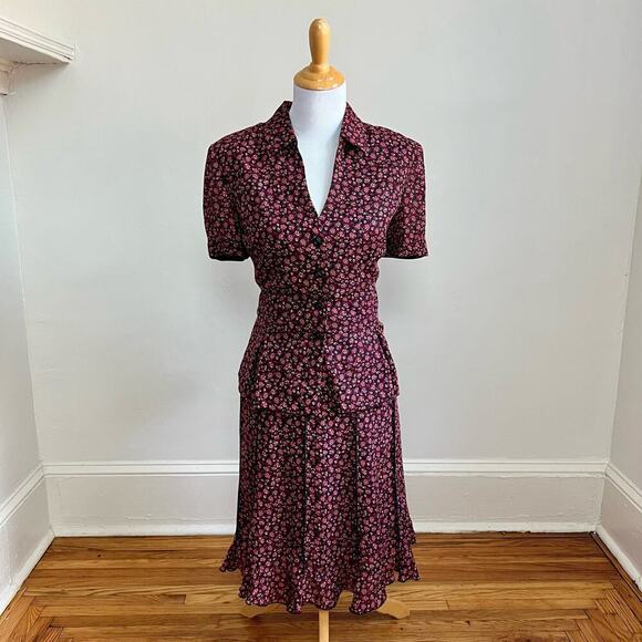 Vintage Y2K Danny & Nicole Floral Peplum Blouse with and Midi Aline Skirt Set 14 - Picture 2 of 15